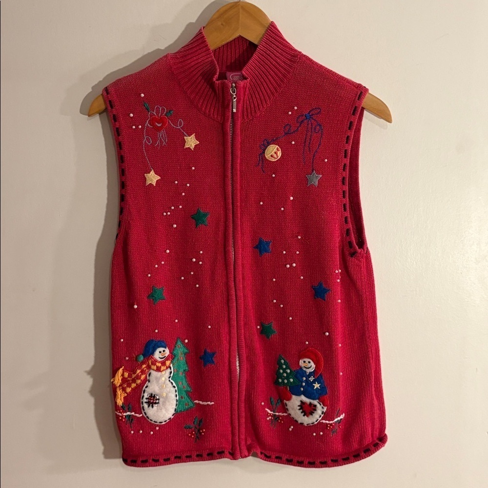 Festive Red Snowman Sweater Vest Ugly Christmas Sweater Party Teacher Holiday